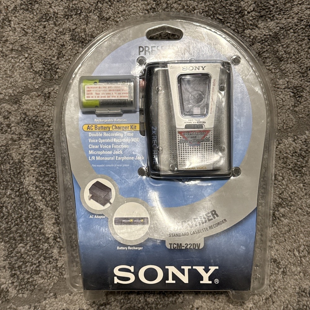 SONY Pressman Cassette Recorder TCM 22DV With AC Battery Charger Kit Brand New